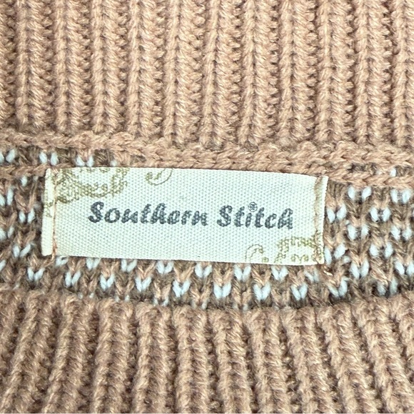 Southern Stitch Leopard Sweater XXL Tan Brown Cream Striped Hem Cozy - Picture 6 of 9